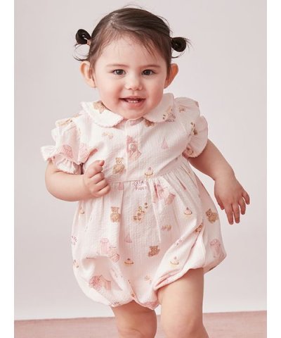 【BABY】パジャマパーティー柄シャーリングロンパース