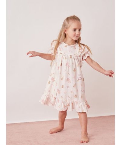 【KIDS】パジャマパーティー柄シャーリングワンピース