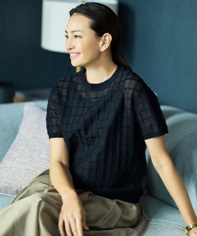 【カタログ掲載・ワコールコラボ・2点SET】シアーチェックニット プルオーバー