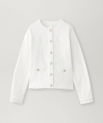 【EPOCA STORIA】ノーカラーデニムジャケット(ホワイト)《WEB＆EP