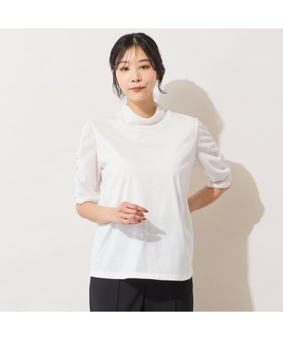 ピサーノ PISANO 【手洗いOK】チュール配色ギャザースリーブカットソー