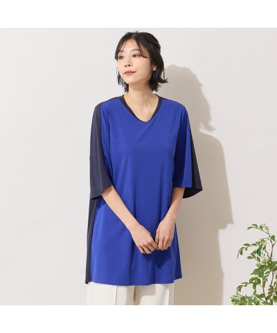 ピサーノ PISANO 【手洗いOK・接触冷感】バイカラー切り替えVネックチュニ