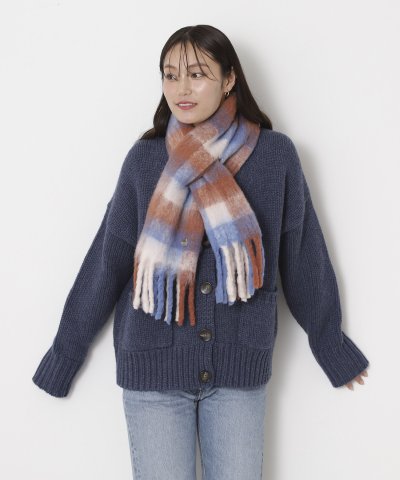 【インド製】ウール混ボリュームマフラー 18×120cm チェック