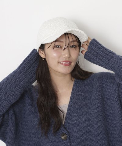 ツイードキャップ 帽子 ワンポイント ネコチャーム付き