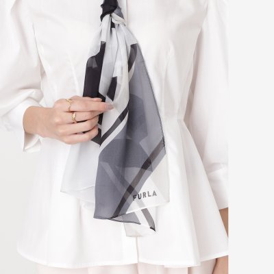 【洗える】シルクスカーフ 35×150cm シフォン ロゴ