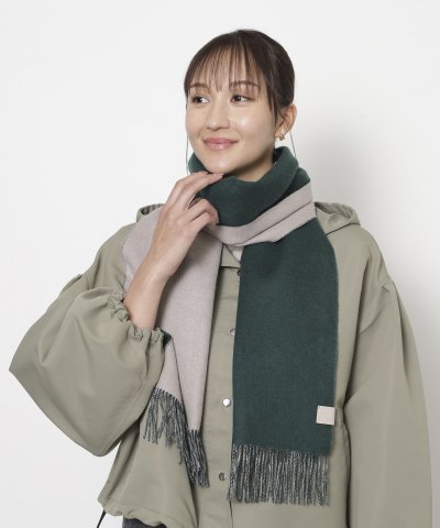 カシミヤ100％紡毛厚手マフラー 30×180cm リバーシブル 無地 ロゴレザ