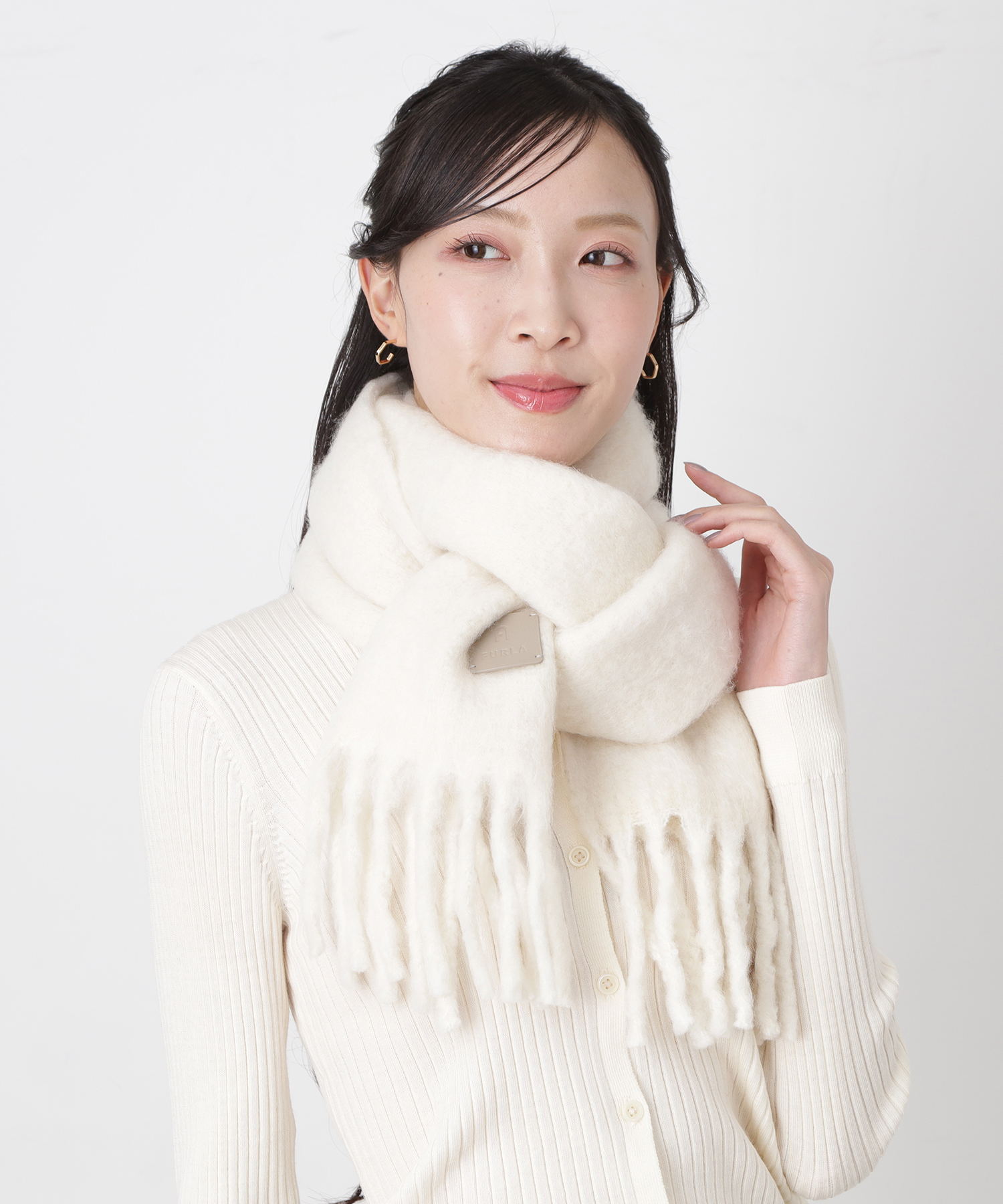 WEB限定】本革ネーム付き ウール混シャギーマフラー 25×190cm