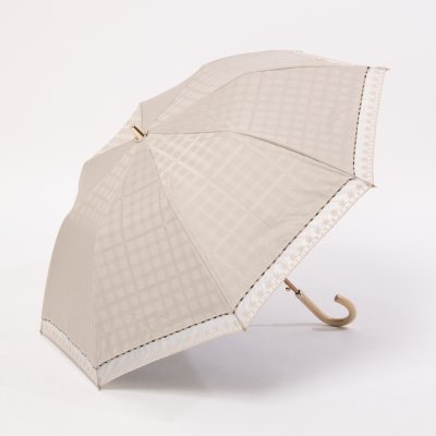 【日本製】晴雨兼用折りたたみ日傘 楽折 ハウスチェック オーガンジーレース 遮光