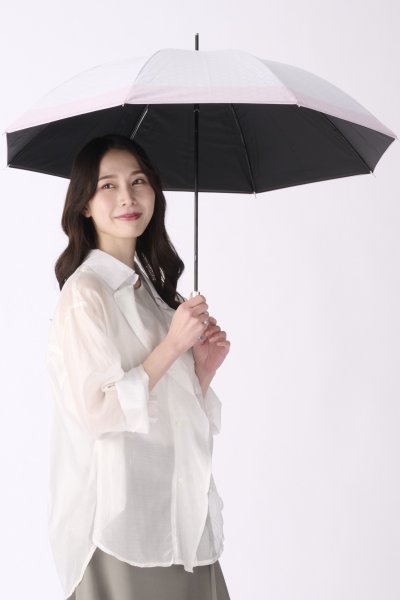 【ハニカム断熱パラソル】晴雨兼用日傘 長傘 ロング傘 ボーダー 50cm 遮光