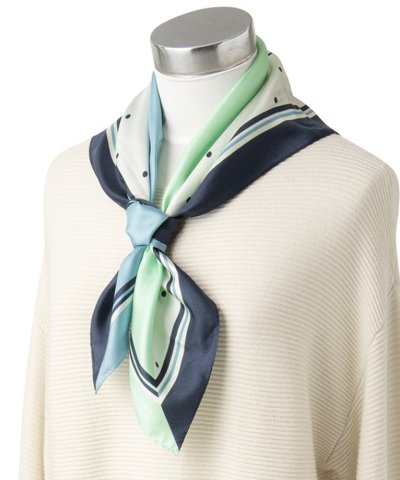 【日本製】スカーフ シルク 絹 ツイル 68×68 UV ドット カラーブロック