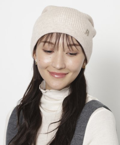 リブニット 帽子 ロゴ ワンポイント 無地