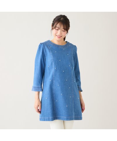 ローズティアラ RoseTiara 【伸縮性◎】パールスタッズデニムチュニック