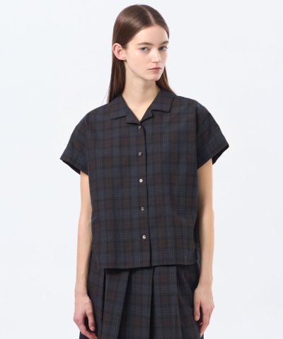 サッカーチェックオープンカラーシャツ