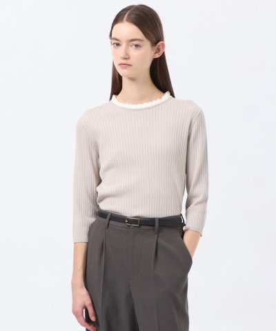 フリルカラーリブニット