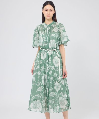 シアーフローラルプリント シャーリングワンピース