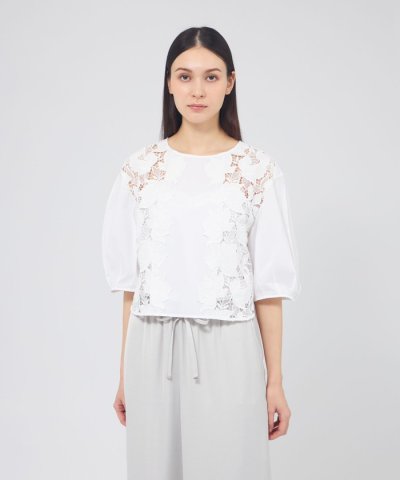 カットレースコンビ タックスリーブブラウス