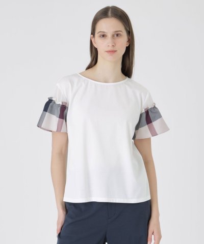 【接触冷感】プレーティング天竺チェックスリーブTシャツ