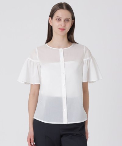 クレストブリッジチェックシアーボイルフリルスリーブブラウス