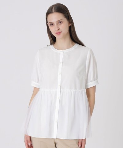 コットンライクナチュラルローンペプラムブラウス