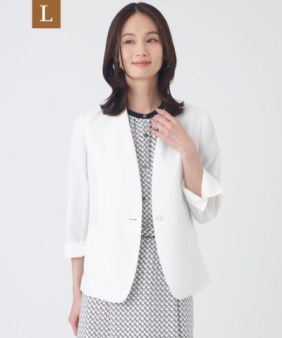 【L】【UV対策・着用じわ軽減・ウォッシャブル】エアリーコードレーンノーカラージ