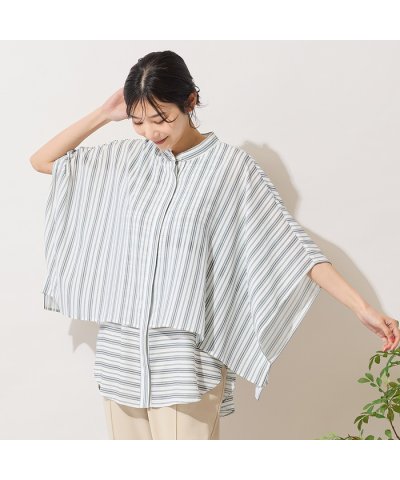 ピサーノ PISANO 【手洗いOK】ストライプ×ボーダーレイヤード風ブラウス