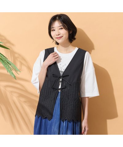 ピサーノ PISANO 【手洗いOK・セットアップ対応】カットワーク刺繍ジレ