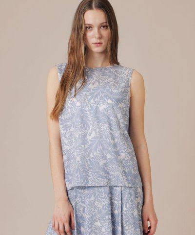 リーフプリントノースリーブブラウス