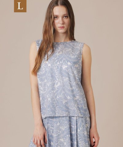 【L】リーフプリントノースリーブブラウス