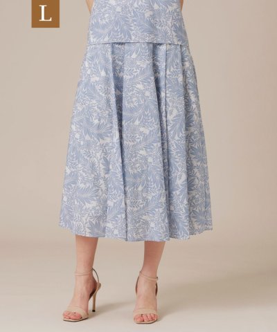 【L】リーフプリントタックギャザースカート