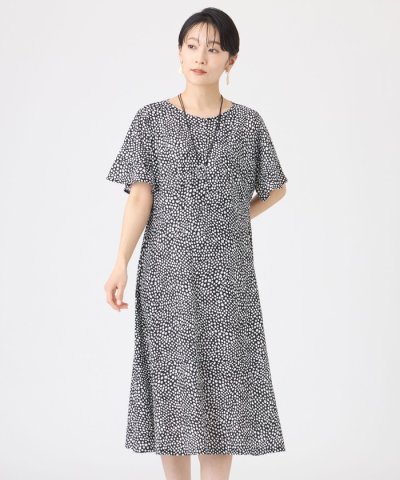 【接触冷感・マシンウォッシャブル】ミニチータープリントコンチェロフレアスリーブワ