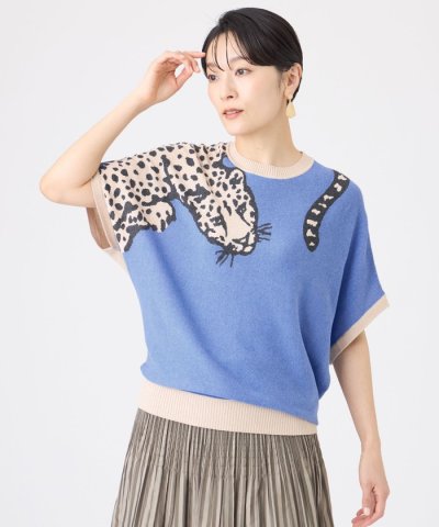 【カタログ掲載・ウォッシャブル】バイカラーチーターインターシャニットプルオーバー