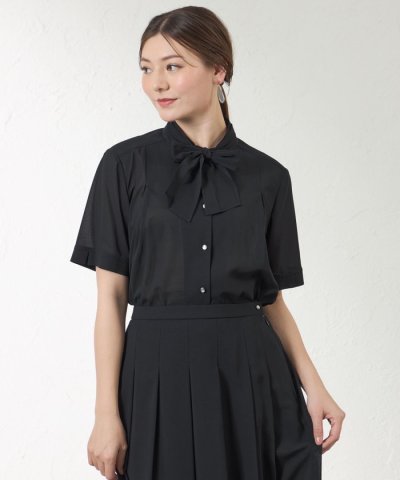【接触冷感・防シワ】シアーボイル ボウタイブラウス