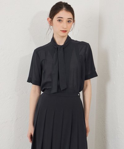 【接触冷感・防シワ】シアーボイル ボウタイブラウス