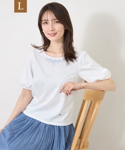 【L】ビジュー＆ホットフィックス カットソー