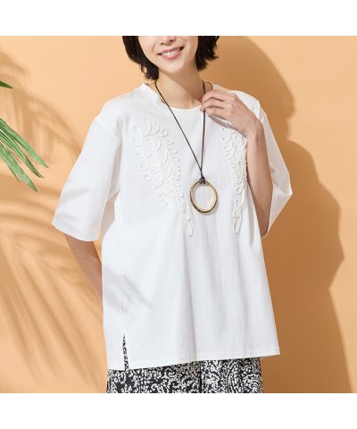 ピサーノ PISANO 【綿100％・手洗いOK】テープ刺繍カットソー