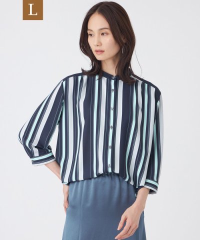 【L】【ウォッシャブル】マルチストライププリントブラウス