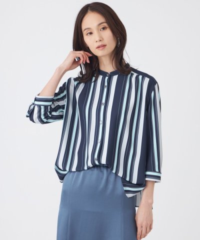 【ウォッシャブル】マルチストライププリントブラウス