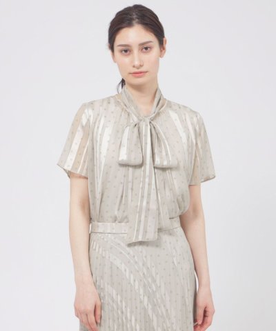 【eclat掲載】【ウォッシャブル】シアーストライプスクエアプリント　ブラウス