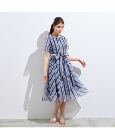 ローズティアラ RoseTiara マドラスチェック風プリントワンピース