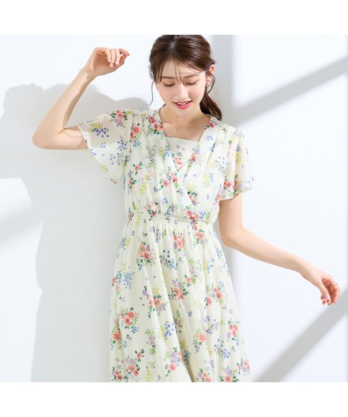 ローズティアラ RoseTiara フラワープリントカシュクール風ワンピース 