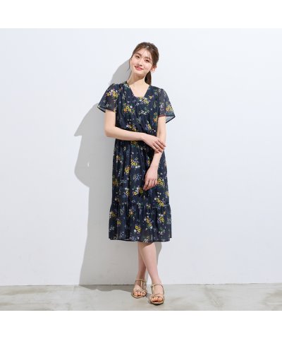 ローズティアラ RoseTiara フラワープリントカシュクール風ワンピース