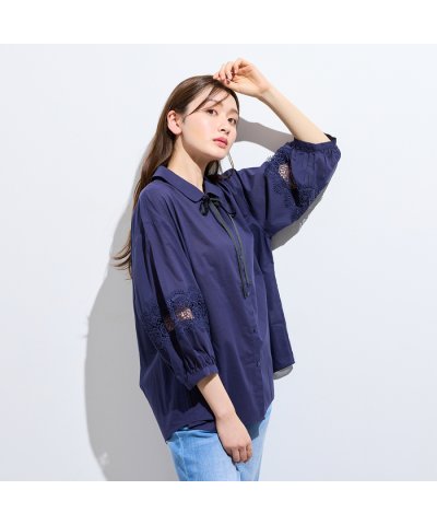 ローズティアラ RoseTiara 【綿100%】レース切替ブラウス