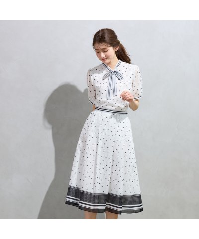 ローズティアラ RoseTiara 裾配色ボーダー ドットプリントフレアスカート