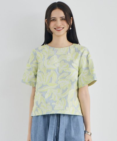 リーフモチーフカットジャガード ブラウス