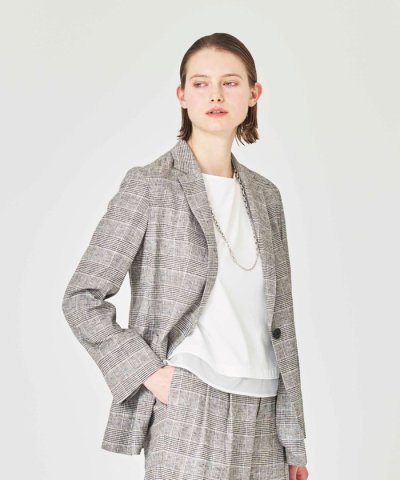 【eclat掲載】【ウォッシャブル】チェックリネン　ジャケット