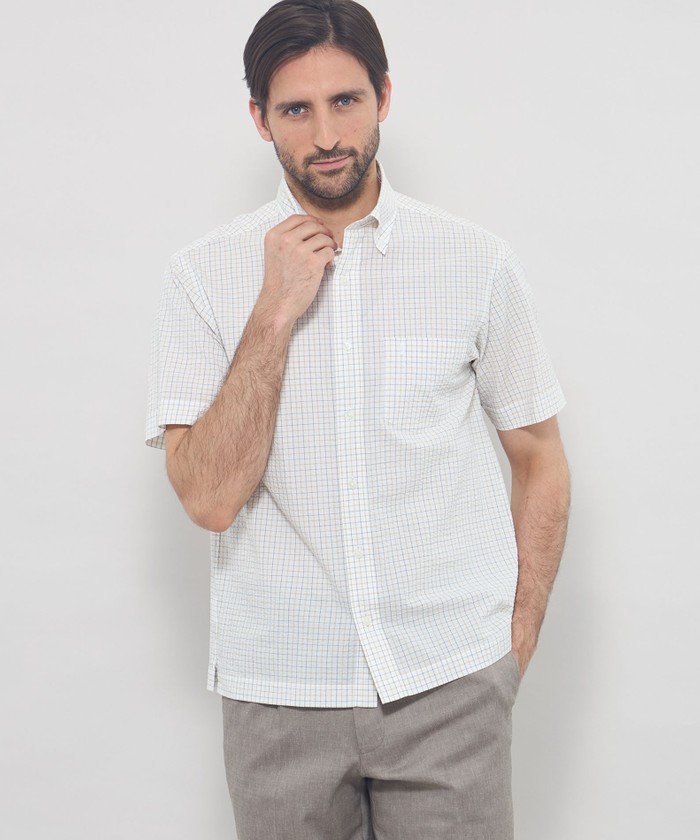 シアサッカー半袖ボタンダウンシャツ(508773656)｜HANKYU MEN'S / 阪急