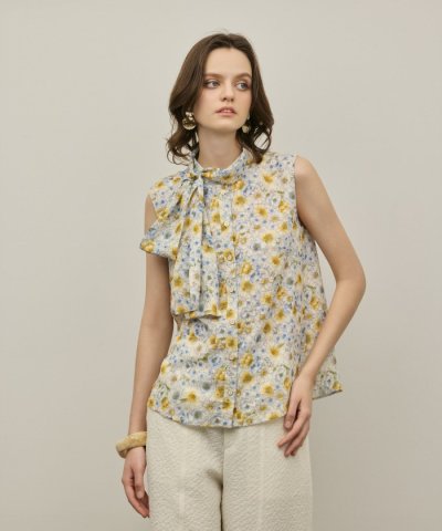 シアーフラワープリントジャガードブラウス