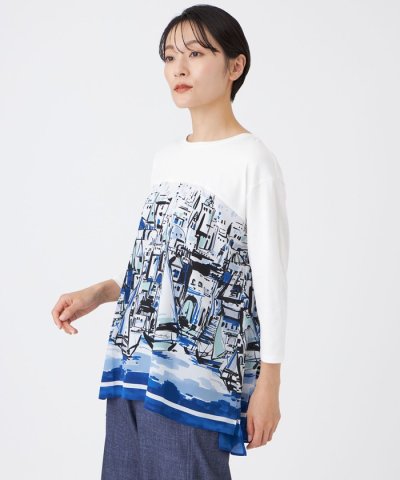 【接触冷感・ウォッシャブル】ヨットハーバープリントコンビカットソー