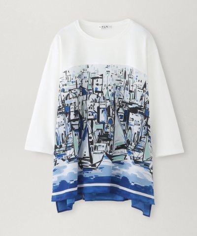 【接触冷感・ウォッシャブル】ヨットハーバープリントコンビカットソー