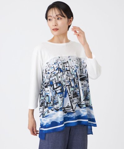 【L】【接触冷感・ウォッシャブル】ヨットハーバープリントコンビカットソー